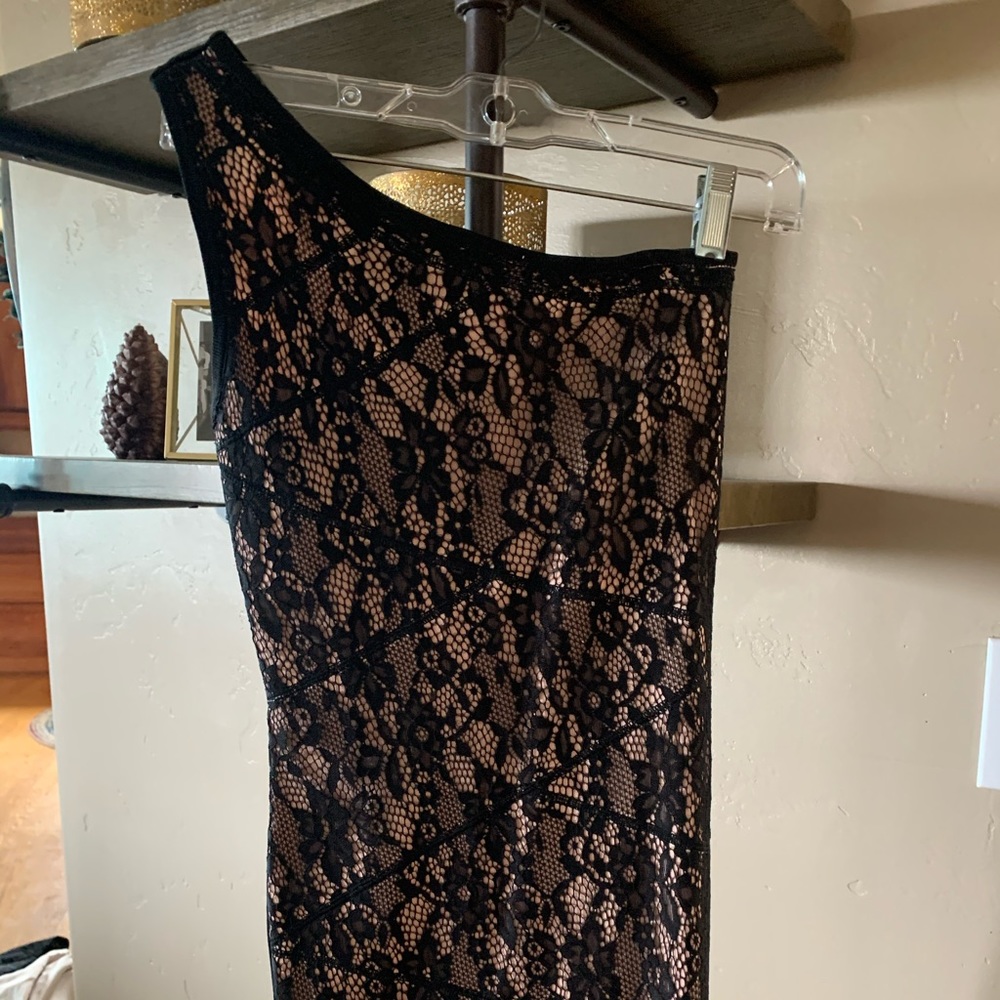 Black lace one shoulder dress